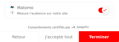 Fenêtre de consentement Matomo sur le site Canard PC